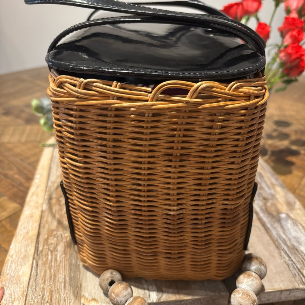 KATE SPADE NEW YORK Wicker Leather Trimmed Square Basket Bag - Picture 9 of 15